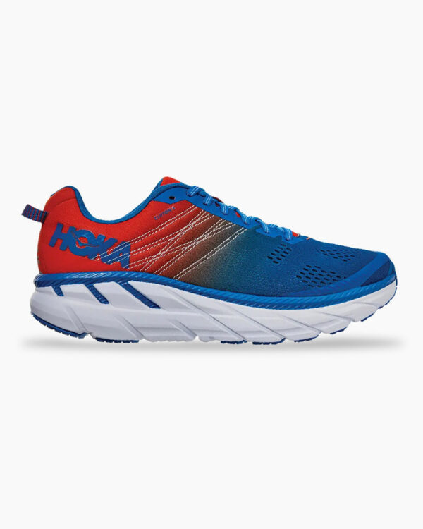Falls Road Running Store - Mens Road Shoes - Hoka One One Clifton 6 -  Mandarin Red / Imperial Blue